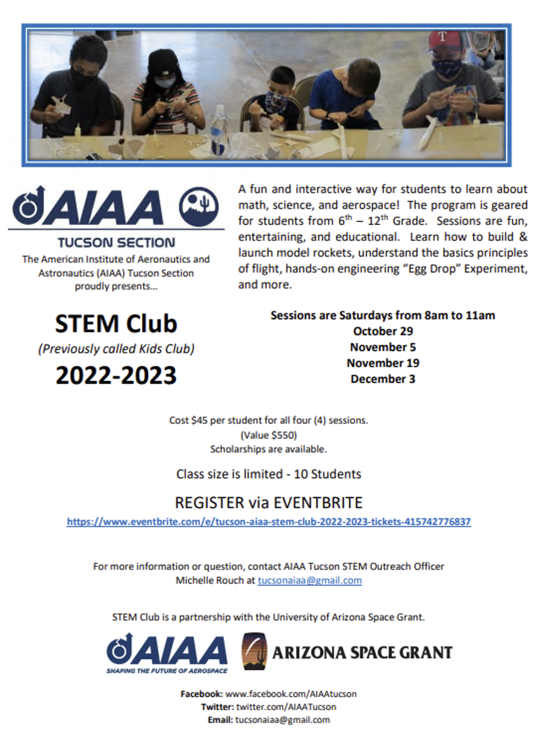 AIAA / Space Grant Kids Club | Arizona Space Grant Consortium