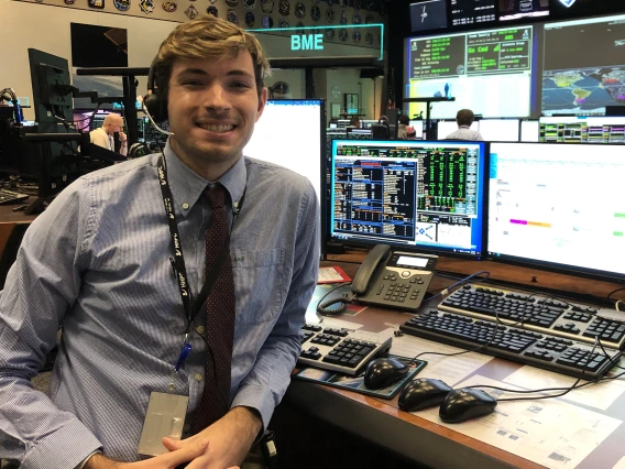 Michael Klooster in the Mission Control Center for Artemis 1. 