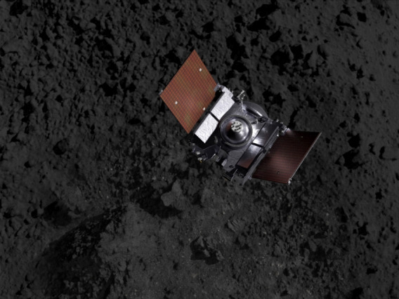  Artist's impression showing the OSIRIS-REx spacecraft descending onto Bennu's surface to collect a sample on Oct. 20. NASA/Goddard/CI Lab