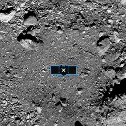 OSIRIS-REx sample site diagram over an image of asteroid Bennu's surface