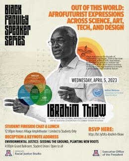 Event flyer for a talk by Ibrahim Thiaw on April 5, 2023.