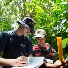 Daniel McConville and Hiroaki Sato participate in Biosphere 2 Space Camp activities.